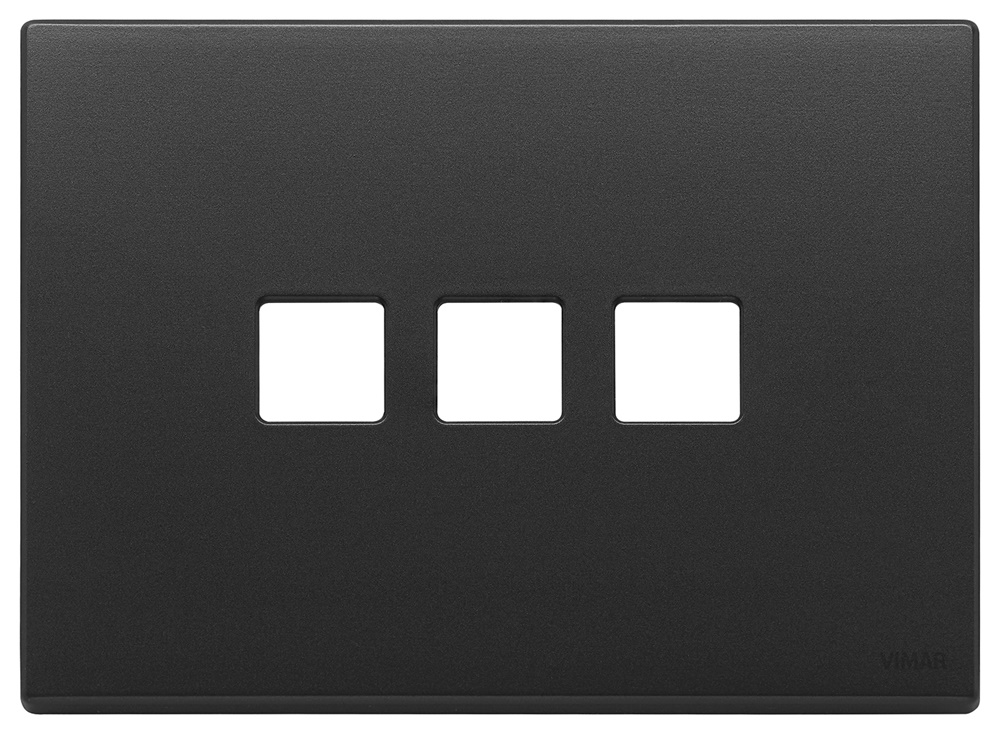 Placca 3 moduli Flat metallo grigio antracite per comandi elettrici