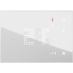 Termostato bianco bus con display touch, controllo temperatura zona singola, compatibile impianti fan-coil