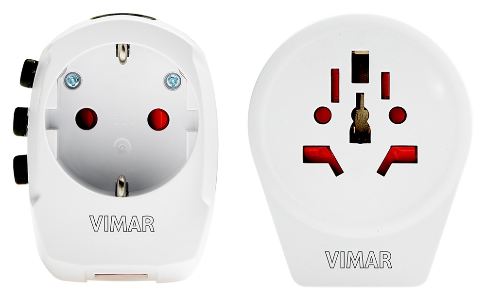 Adattatore universale viaggio 110-240V con 3 spine selezionabili e doppia porta USB 12W bianco