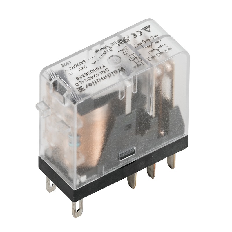 Minirelè industriale 24V DC LED verde 2 contatti scambio 250V 5A per automazione elettrica