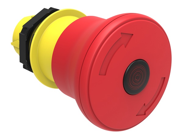 Pulsante fungo luminoso 40mm rosso sgancio a rotazione per arresto emergenza ISO 13850