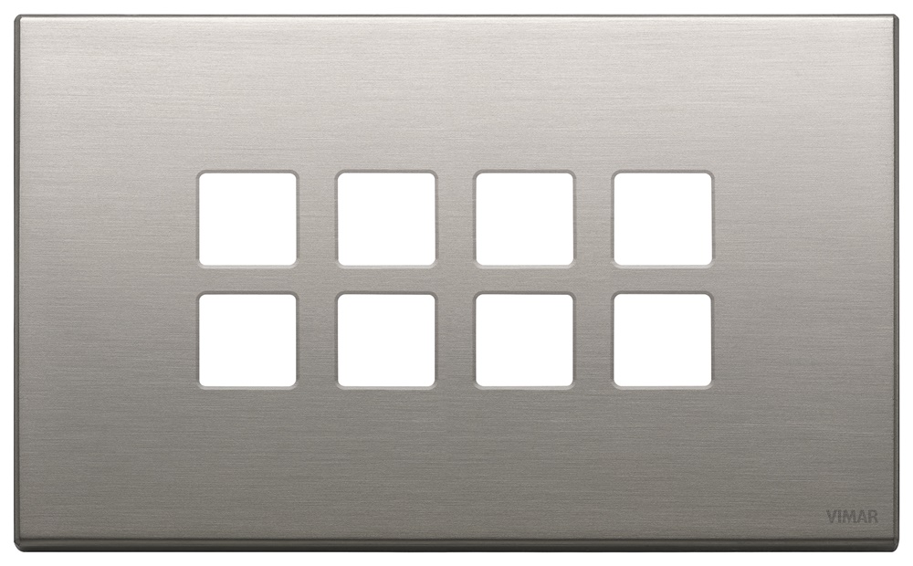 Placca 4 moduli 8 comandi Flat domotici KNX metallo nichel spazzolato