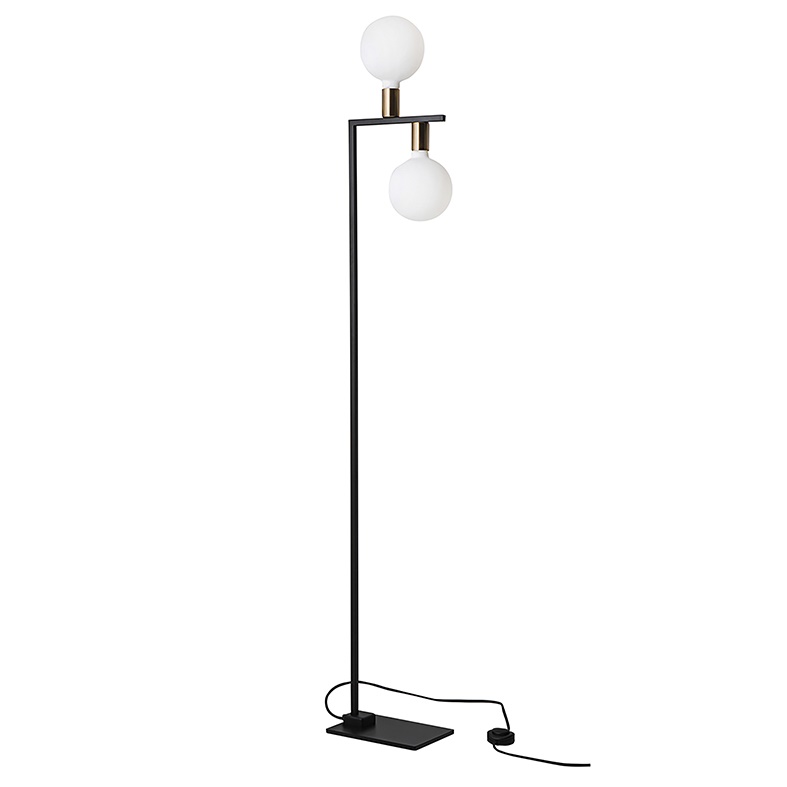 Piantana metallo nero ottone satinato doppio portalampada E27 illuminazione interna design moderno