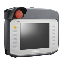 5.7 Handheld Touch Panel, VGA, Analog-Single, COM, ETH, USB A & mini-B, SD, 24VDC, Red Emergency Stop Switch