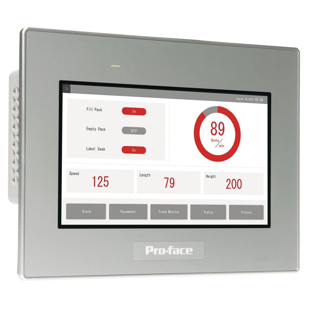 7W touch panel display, 1COM, 2Ethernet, USB host&device, 24VDC