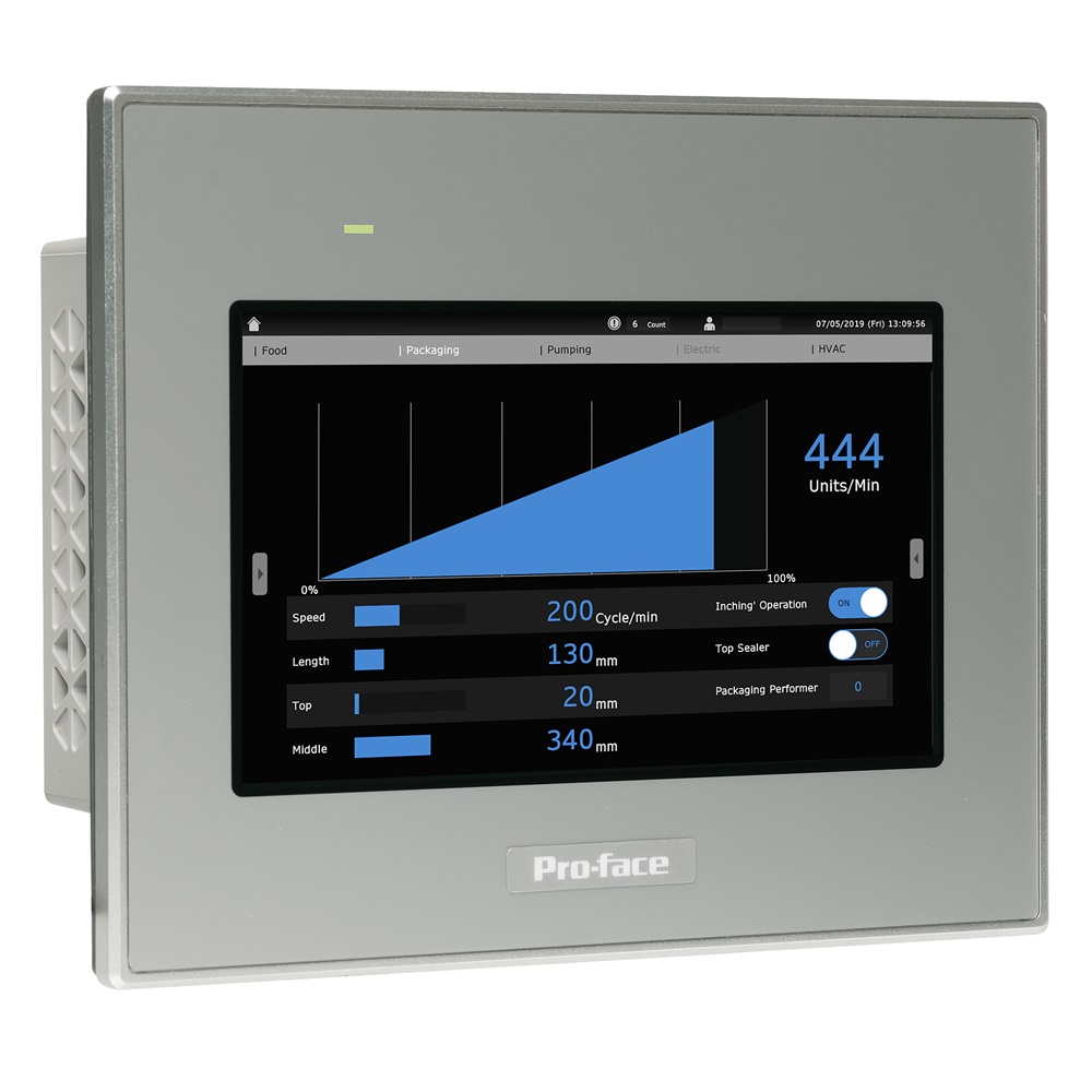 4W touch panel display, 1COM, 1Ethernet, USB host&device, 24VDC