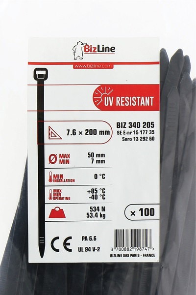 Fascetta stringicavo UV resistant 200x7,6 mm PA 6,6 per esterni confezione 100 pezzi