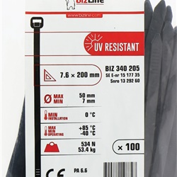 Fascetta stringicavo UV resistant 200x7,6 mm PA 6,6 per esterni confezione 100 pezzi