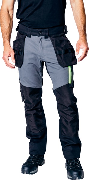 Pantaloni Aker multitasca neri/grigi con tasche porta-attrezzi e strisce rifrangenti taglia 46