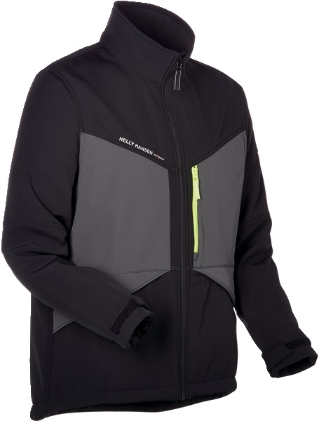 Giacca softshell Aker nera/grigia elastica pile interno tasche multiple strisce rifrangenti per installatori elettrici