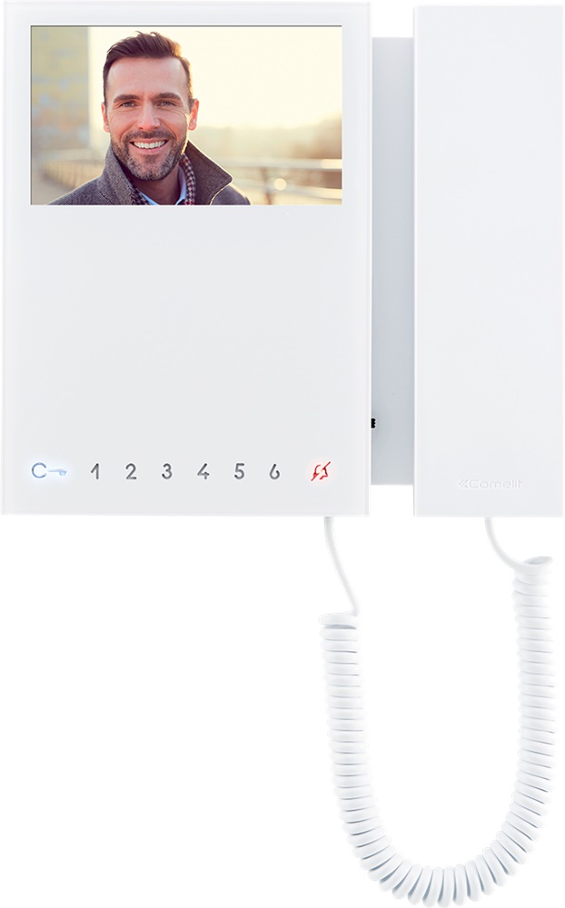 Serie Mini - Videocitofono 4.3/16:9 con cornetta, sistema Simplebus 2, 8 pulsanti soft touch, LED stato porta