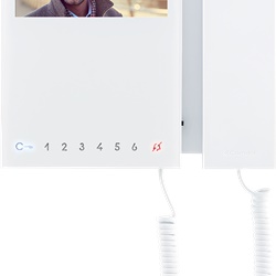Serie Mini - Videocitofono 4.3/16:9 con cornetta, sistema Simplebus 2, 8 pulsanti soft touch, LED stato porta