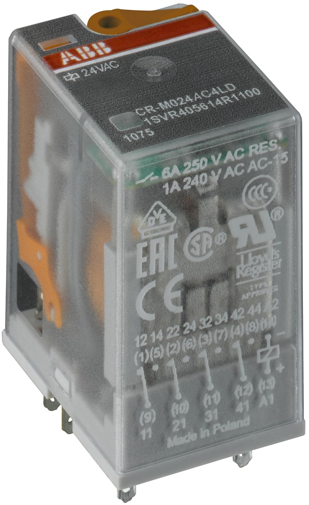 Relè interfaccia pluggable CR-M048AC2 48VAC 2 contatti cambio 250V 12A montaggio su guida DIN