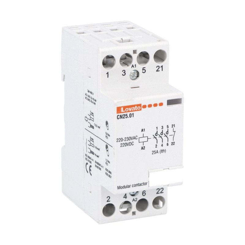 Contattore modulare tripolare 25A AC1 220-230V con 3NA+1NC per impianti elettrici