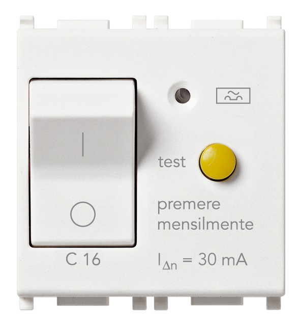 Interruttore magnetotermico differenziale 1P+N C16 30mA 2 moduli bianco uso civile