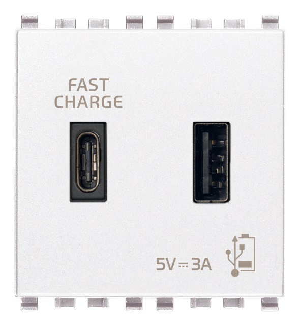 Alimentatore USB A+C 15W 3A 5V cavo 2m bianco doppia uscita carica dispositivi mobili