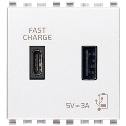 Alimentatore USB A+C 15W 3A 5V cavo 2m bianco doppia uscita carica dispositivi mobili