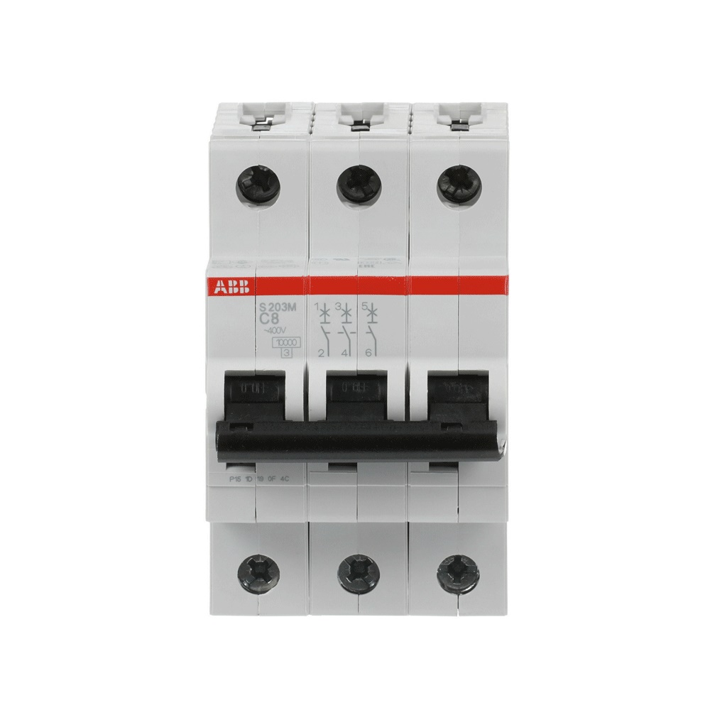 Interruttore automatico Miniature Circuit Breaker S200M 3 poli 8A curva C 10kA uso residenziale e industriale