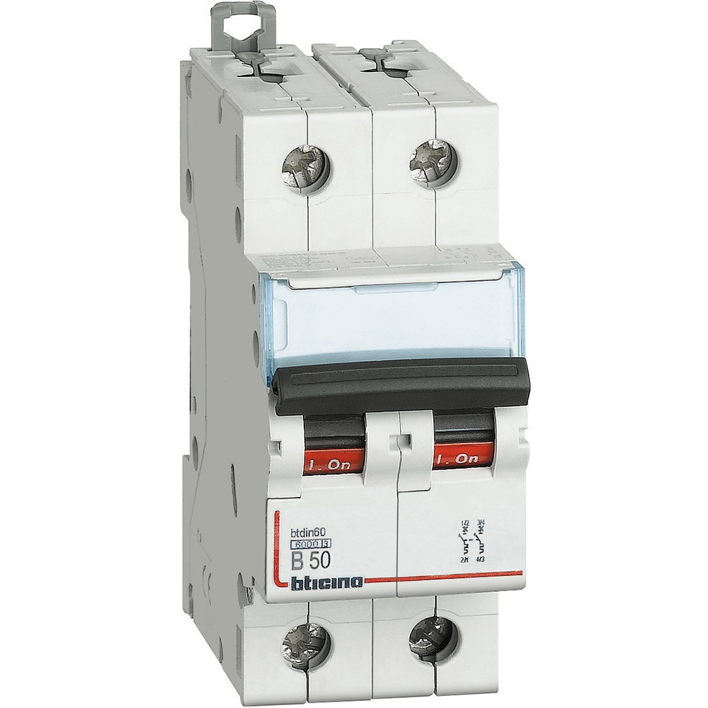 Interruttore magnetotermico 2P curva B 50A per impianti elettrici residenziali e commerciali