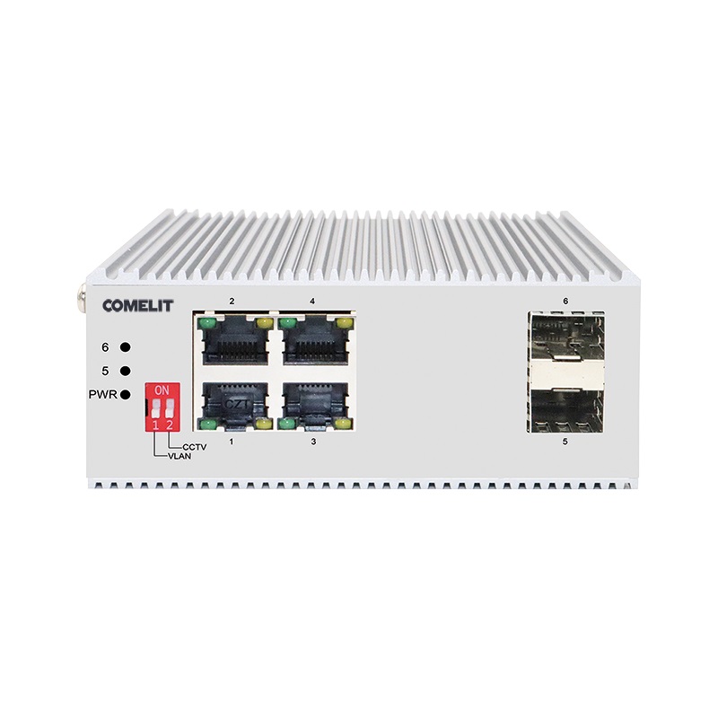 Serie Advance - Switch PoE 4 porte + 2 SFP gigabit, montaggio DIN, compatibile sistema ViP, alimentatore PS4825A consigliato