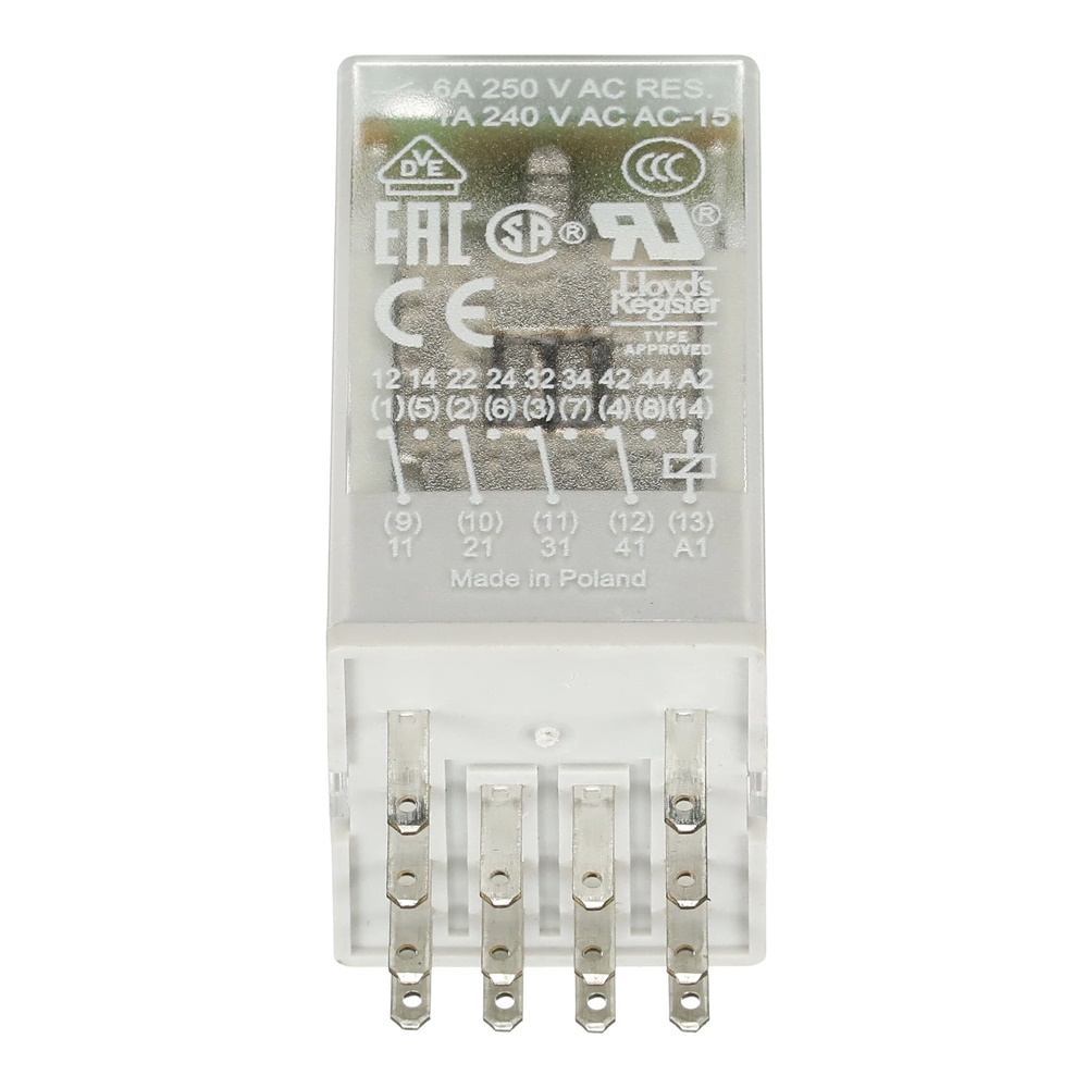 Relè interfaccia pluggable 24V DC 4 contatti scambio oro per impianti industriali e civili