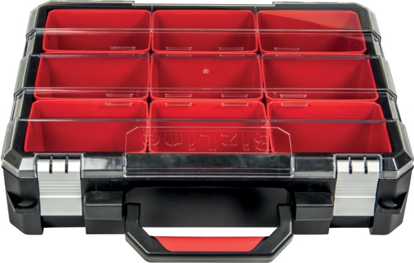 Cofanetto organiser profondo 100 mm con 9 scomparti estraibili per organizzazione contenuti