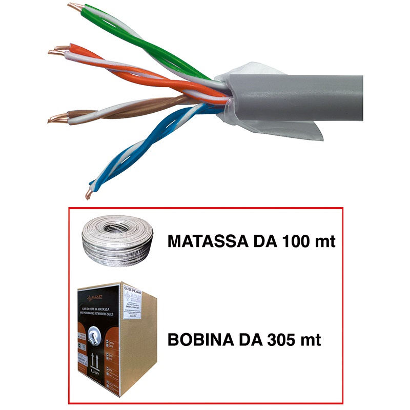 Cavo rete Cat5E UTP rigido 100m CCA trasmissione dati stabile ambienti domestici e professionali