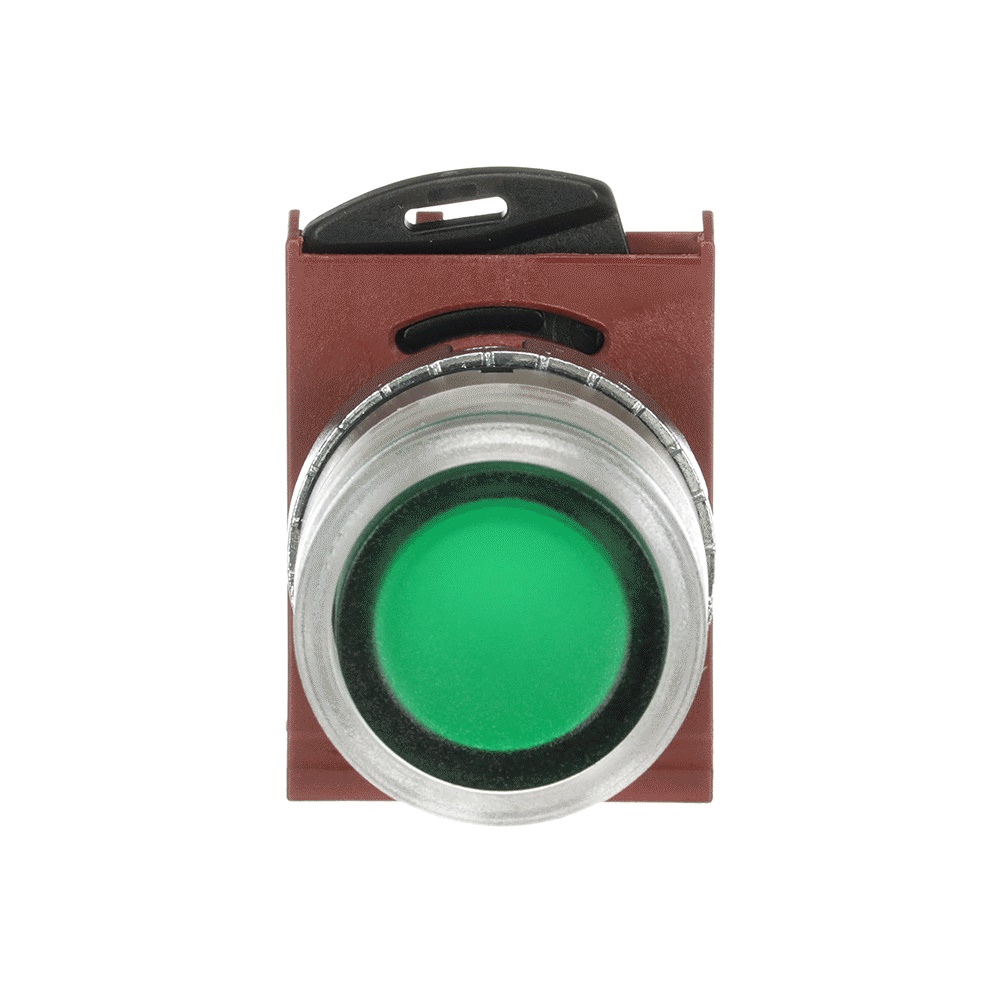 Pulsante luminoso verde satinato incasso modulare metallo per impianti industriali e civili