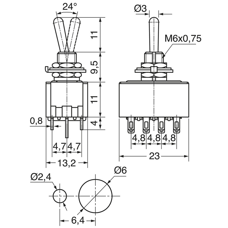 Deviatore miniaturizzato 4 scatti 2 posizioni compatto controllo preciso circuiti elettrici residenziale e commerciale