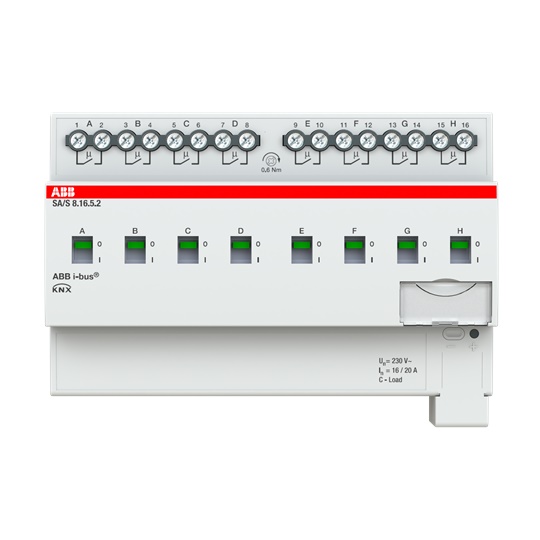 Attuatore switch 8 canali 16A C-Load per impianti domotici KNX residenziali e terziari
