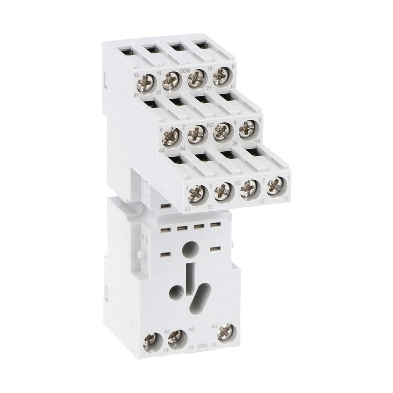Zoccolo industriale 4 contatti scambio HR604C montaggio guida DIN vite terminali superiori