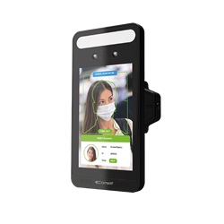 Pannello LCD 8 touch per riconoscimento facciale e misurazione temperatura polso senza contatto, distanza 0-5cm, range 32-43°C, accuratezza ±0.3°C