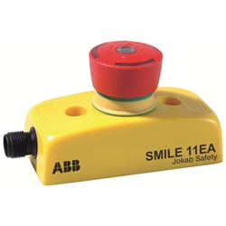 Pulsante arresto emergenza SMILE 11EA rosso base gialla connettore M12 uso industriale sicurezza macchine