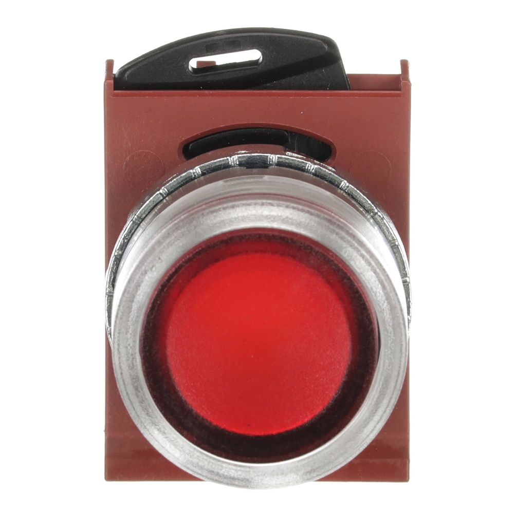 Pulsante luminoso modulare rosso satinato filo metallo per impianti industriali e mining
