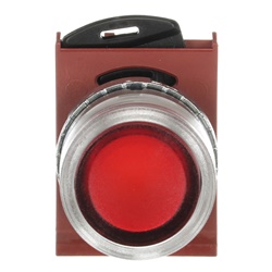 Pulsante luminoso modulare rosso satinato filo metallo per impianti industriali e mining