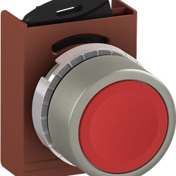 Pulsante modulare metallo satinato rosso a filo non illuminato per industria e edilizia