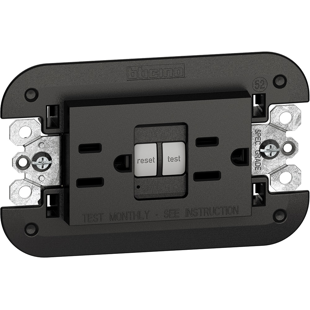 Presa duplex GFCI 15A 127V nero 3 moduli standard americano con supporto