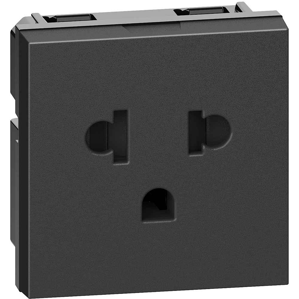 Presa 2P+T 16A 127/250V Euroamericano alveoli schermati nero 2 moduli