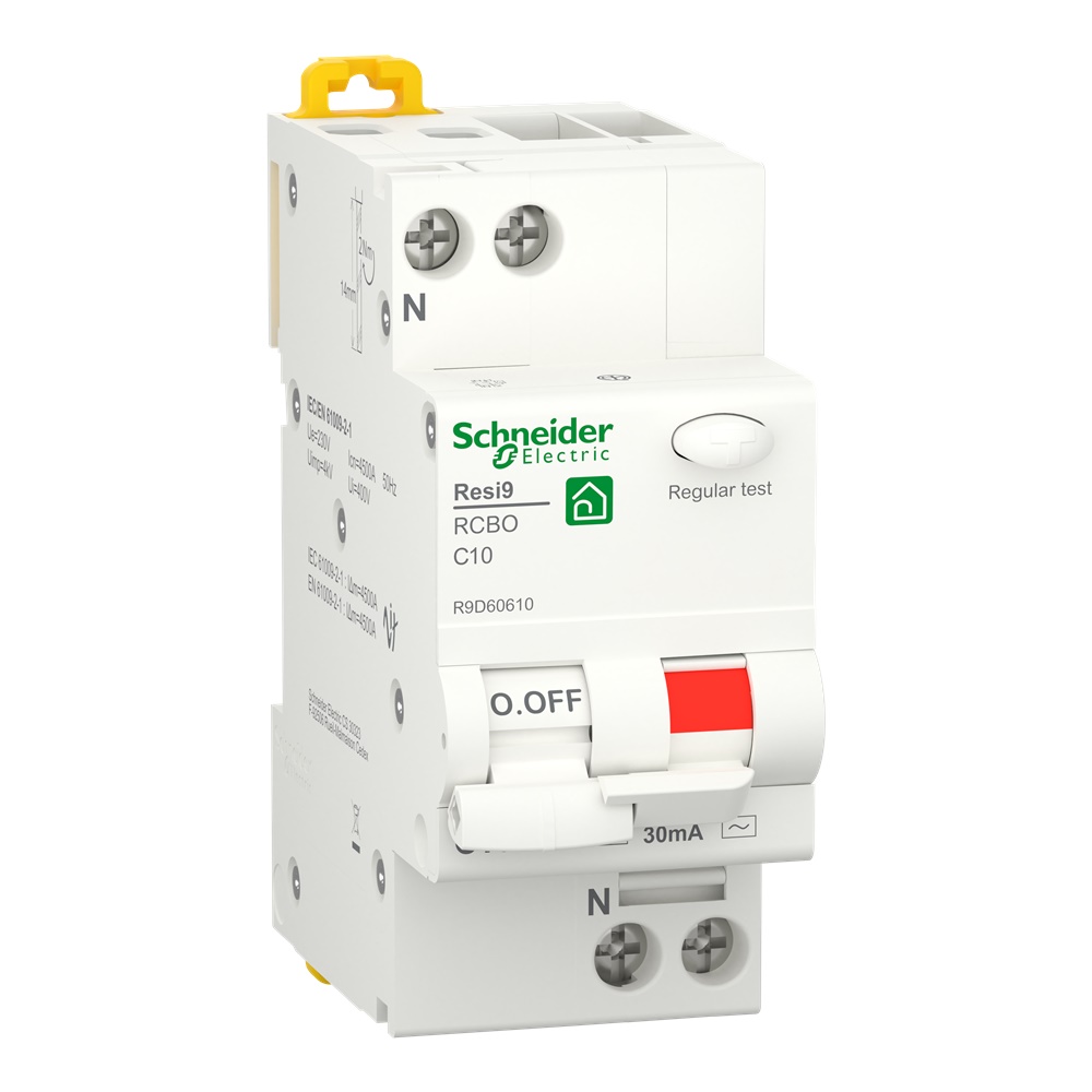 Interruttore magnetotermico differenziale Resi9 RCBO 1P+N 10A curva C 30mA Tipo AC per uso commerciale e industriale