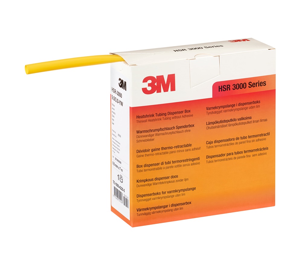 Guaina termorestringente 3M HSR-3000 9,0/3,0 mm gialla per isolamento e identificazione cavi, confezione 7 mt