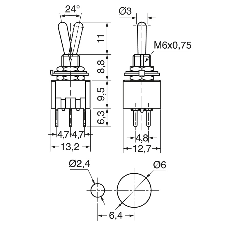 Deviatore miniaturizzato 2 scatti 2 posizioni compatto per impianti elettrici civili e industriali