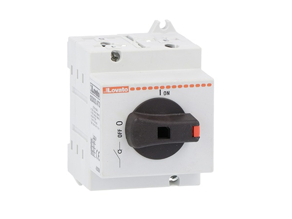 Sezionatore DC comando diretto 25A 1000V per impianti fotovoltaici con maniglia nera