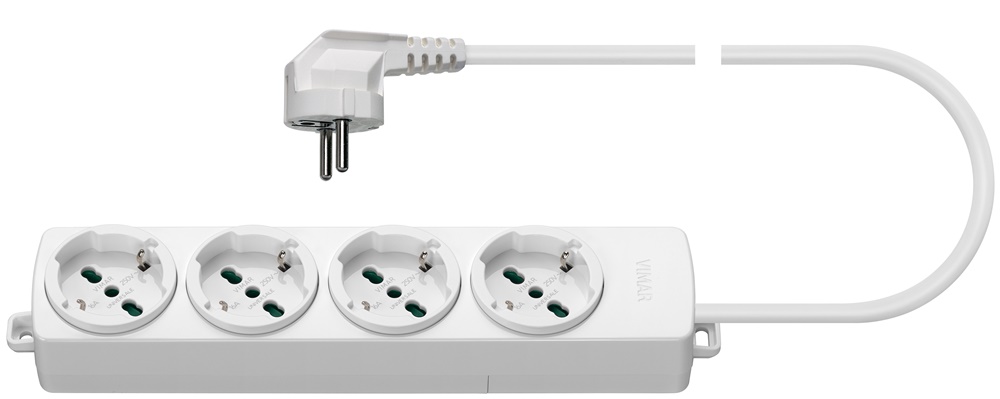 Presa multipla universale 4 uscite SICURY 16A 250V cavo 2m 3G1,5 bianco uscita 90°