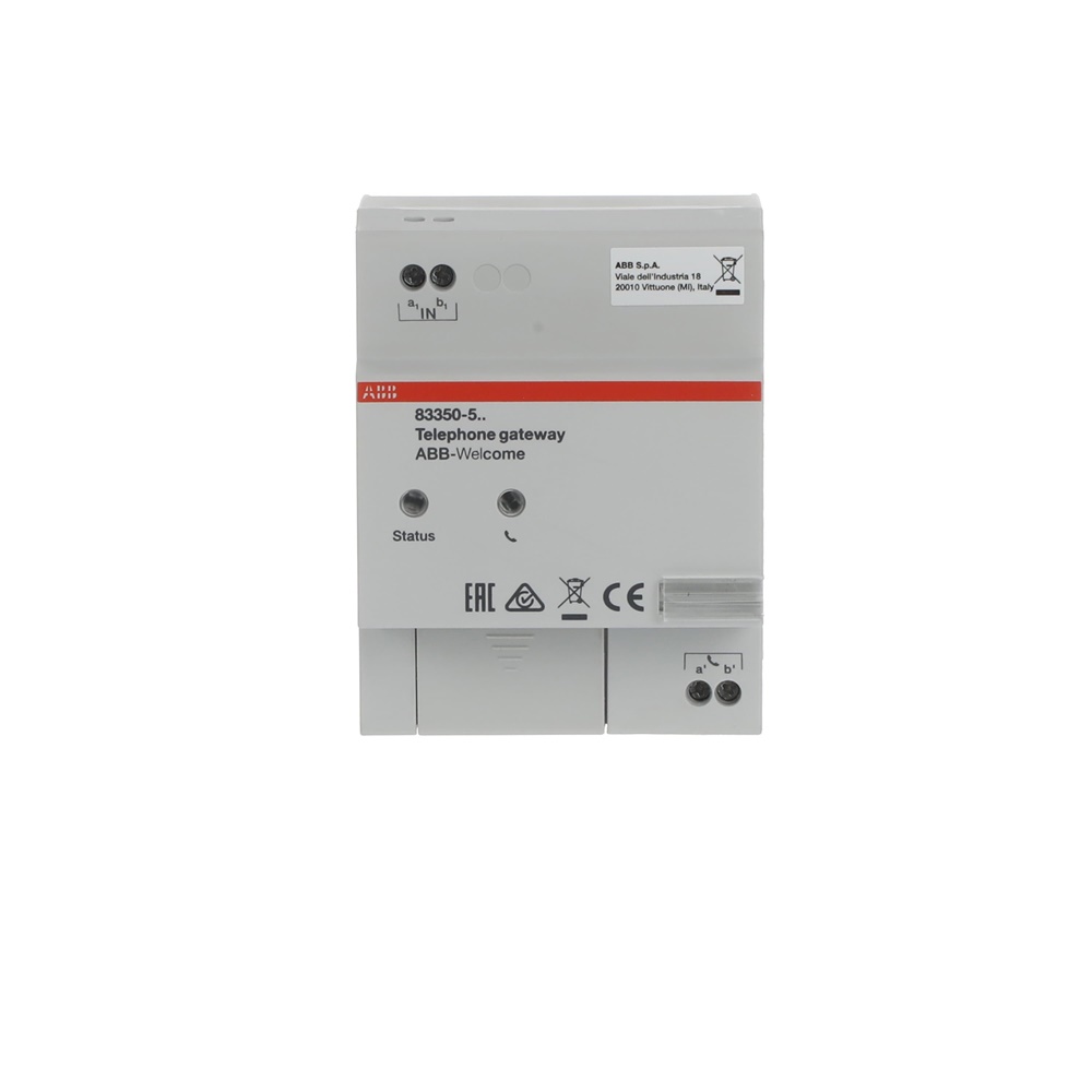 Gateway telefonico ABWAWLD402X per sistemi ABB-Welcome, connessione analogica PBX, gestione chiamate DTMF, fino 99 appartamenti
