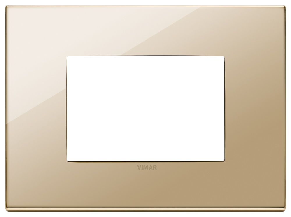 Placca 3 moduli metallo lucido oro per installazioni elettriche standard