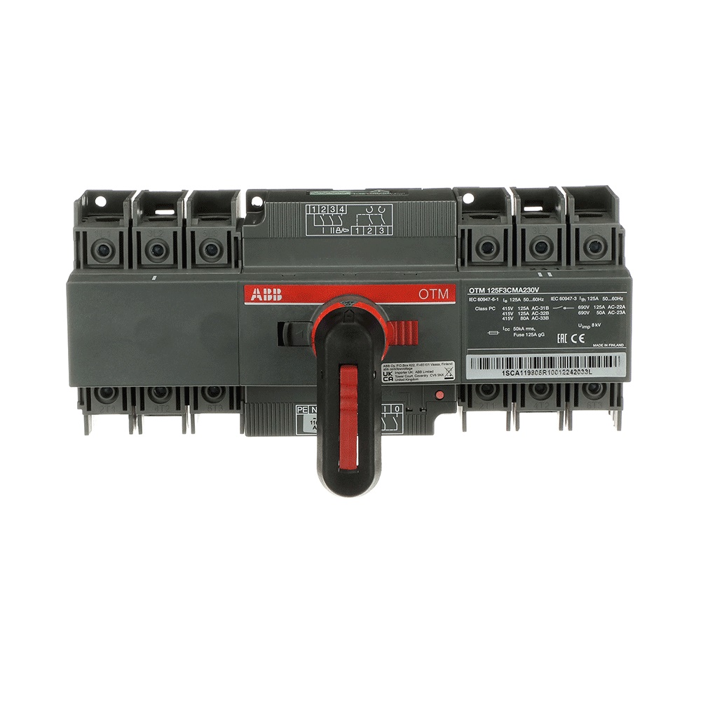 Commutatore trifase 3 poli 125A 230V per controllo circuiti elettrici industriali