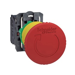 Pulsante a fungo di emergenza in plastica rosso Ø40, Ø22 sblocco a rotazione completo con 2NC