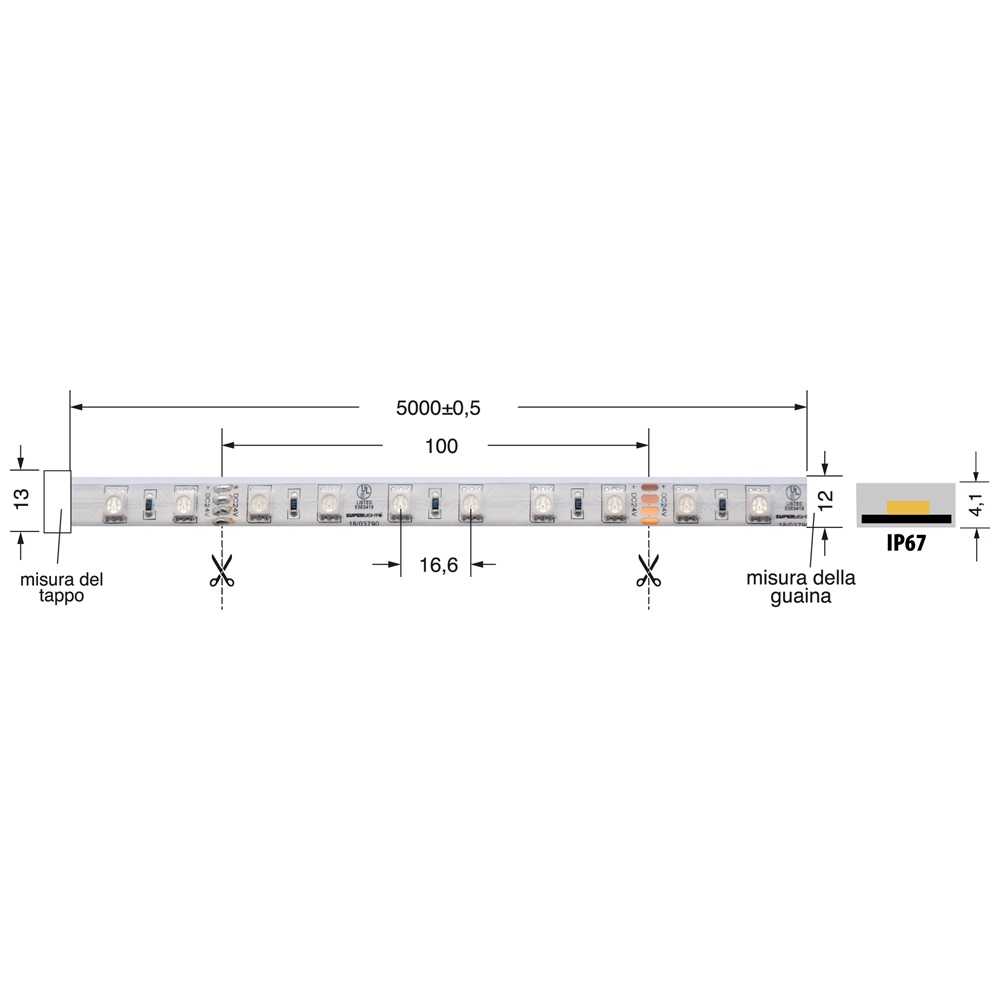 Striscia LED RGB 14,4W/m 24V IP67 resistente polvere acqua per interni ed esterni