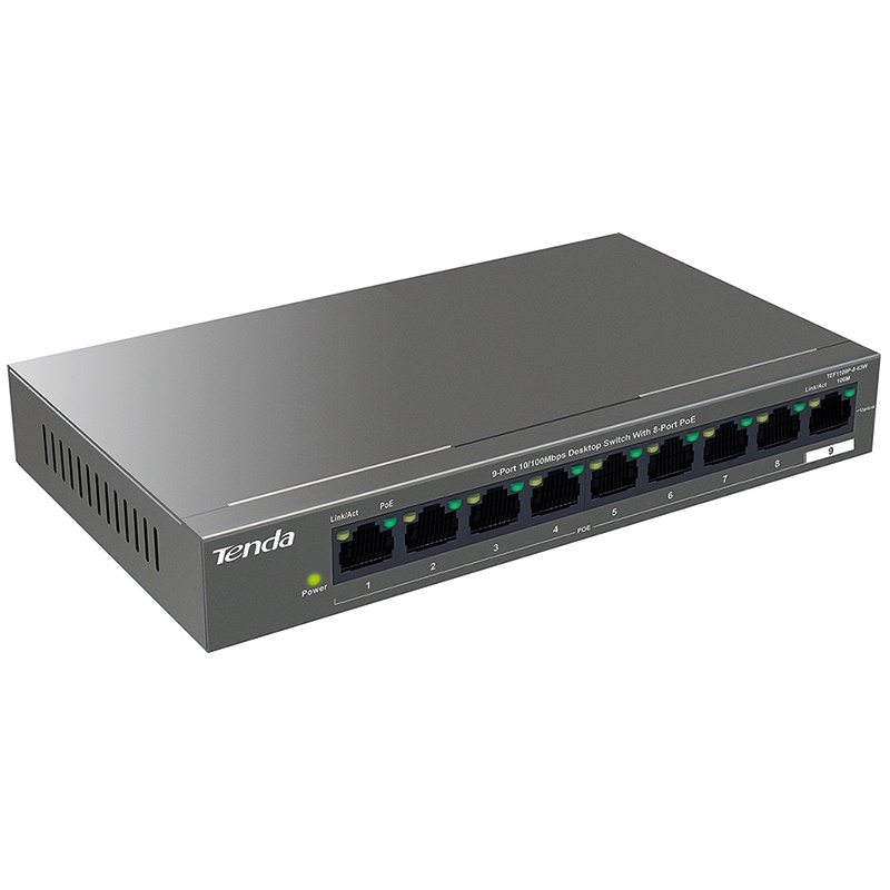 Switch PoE 10/100M 8 porte TEF1109P Tenda connessione stabile alimentazione dispositivi PoE uffici e casa