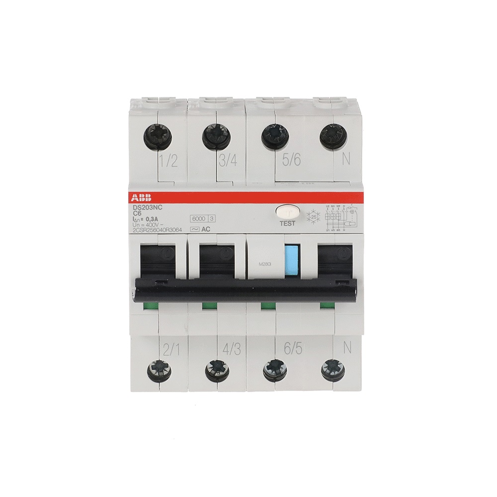 Interruttore differenziale magnetotermico DS203NC 3P+N 6A C 300mA tipo AC per protezione impianti elettrici